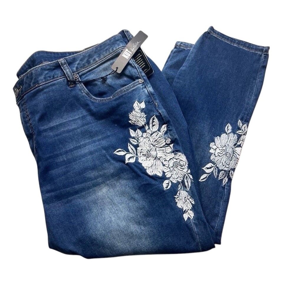 Kut From The Kloth New Janet Women's Embroidered Skinny Ankle Jeans Size 24W - Picture 1 of 7